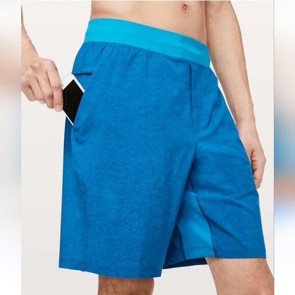 Lululemon T.H.E. Short Athletic 9” Linerless Heathered Vivid Aqua Blue Size L - Picture 1 of 8